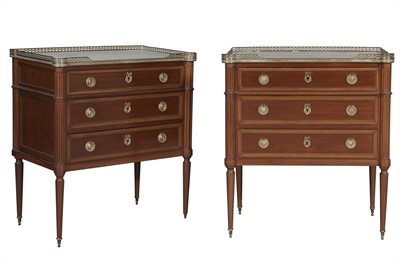 Lot 173 - Pair of Louis XVI Style Brass-Mounted Mahogany Commodes