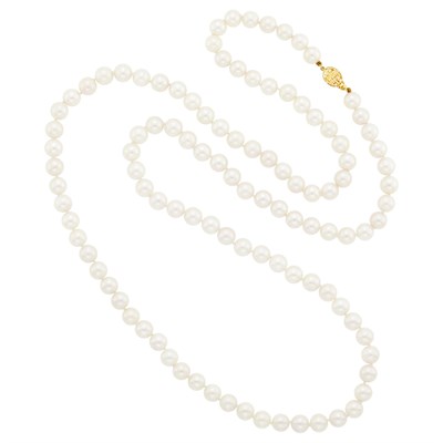 Lot 1013 - Long Cultured Pearl Necklace with Gold Clasp
