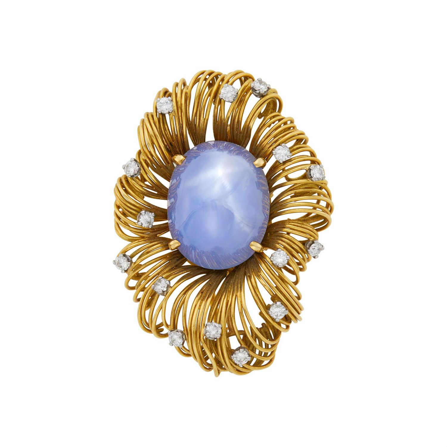 Lot 66 - Gold, Star Sapphire and Diamond Clip-Brooch, France