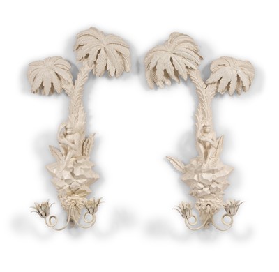 Lot 343 - Pair of Composition Two-Light Sconces