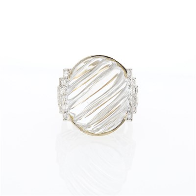 Lot 1141 - Platinum, White Gold, Fluted Rock Crystal and Diamond Ring