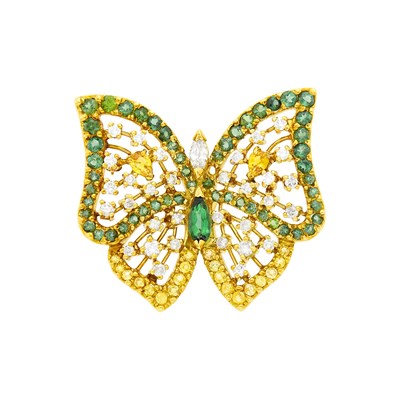 Lot 23 - Gold, Diamond and Gem-Set Butterfly Brooch