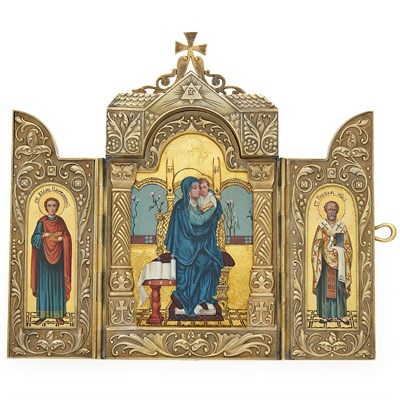 Lot 19 - Russian Silver-Gilt Triptych Icon Dmitri...