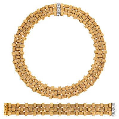 Lot 71 - Roberto Coin Two-Color Gold and Diamond Necklace and Bracelet