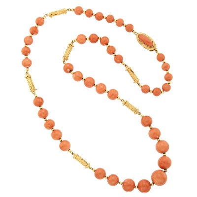 Lot 97 - Long Gold and Coral Bead Necklace