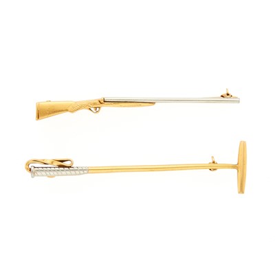 Lot 1183 - Two-Color Gold Polo Mallet and Rifle