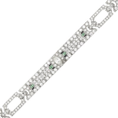 Lot 172 - Platinum, Diamond, Emerald and Black Onyx Bracelet