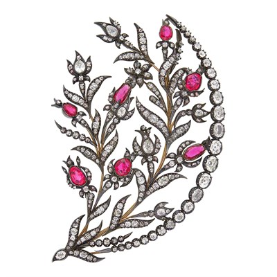 Lot 47 - Antique Silver, Gold, Ruby and Diamond Brooch