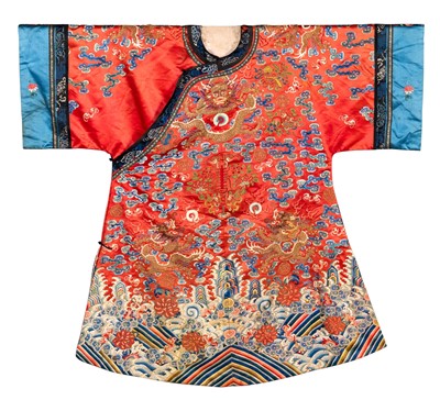 Lot 510 - A Chinese Embroidered Silk Dragon Robe