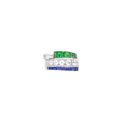Lot 173 - Platinum, Diamond, Emerald and Sapphire Ring