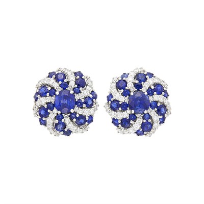 Lot 143 - Pair of White Gold, Sapphire and Diamond Earclips