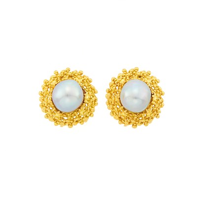 Lot 1004 - Pair of Gold and Gray Baroque Cultured Pearl Earrings