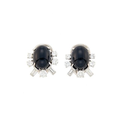 Lot 1172 - Pair of White Gold, Black Onyx and Diamond Earclips