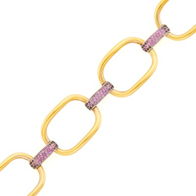 Lot 1087 - Attributed to Ileana Makri Gold, Pink and Purple Sapphire Link Bracelet