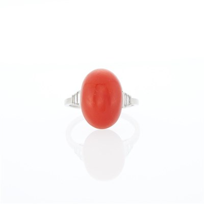 Lot 1176 - Platinum, Coral and Diamond Ring