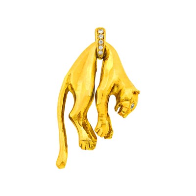 Lot 19 - Cartier Gold and Diamond Panther Pendant