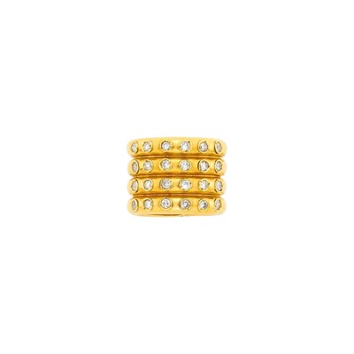 Lot 2 - Christian Dior Wide Four Row Gold and Diamond Band Ring
