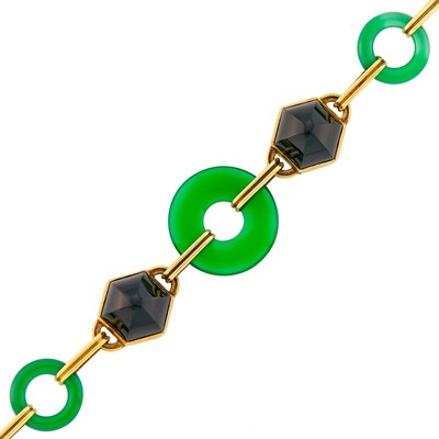 Lot 1103 - Gold, Black and Green Onyx Bracelet