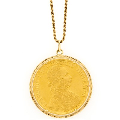 Lot 1015 - Gold Austrian Coin Pendant with Chain Necklace