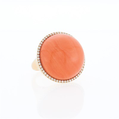 Lot 1093 - Gold, Coral and Diamond Ring