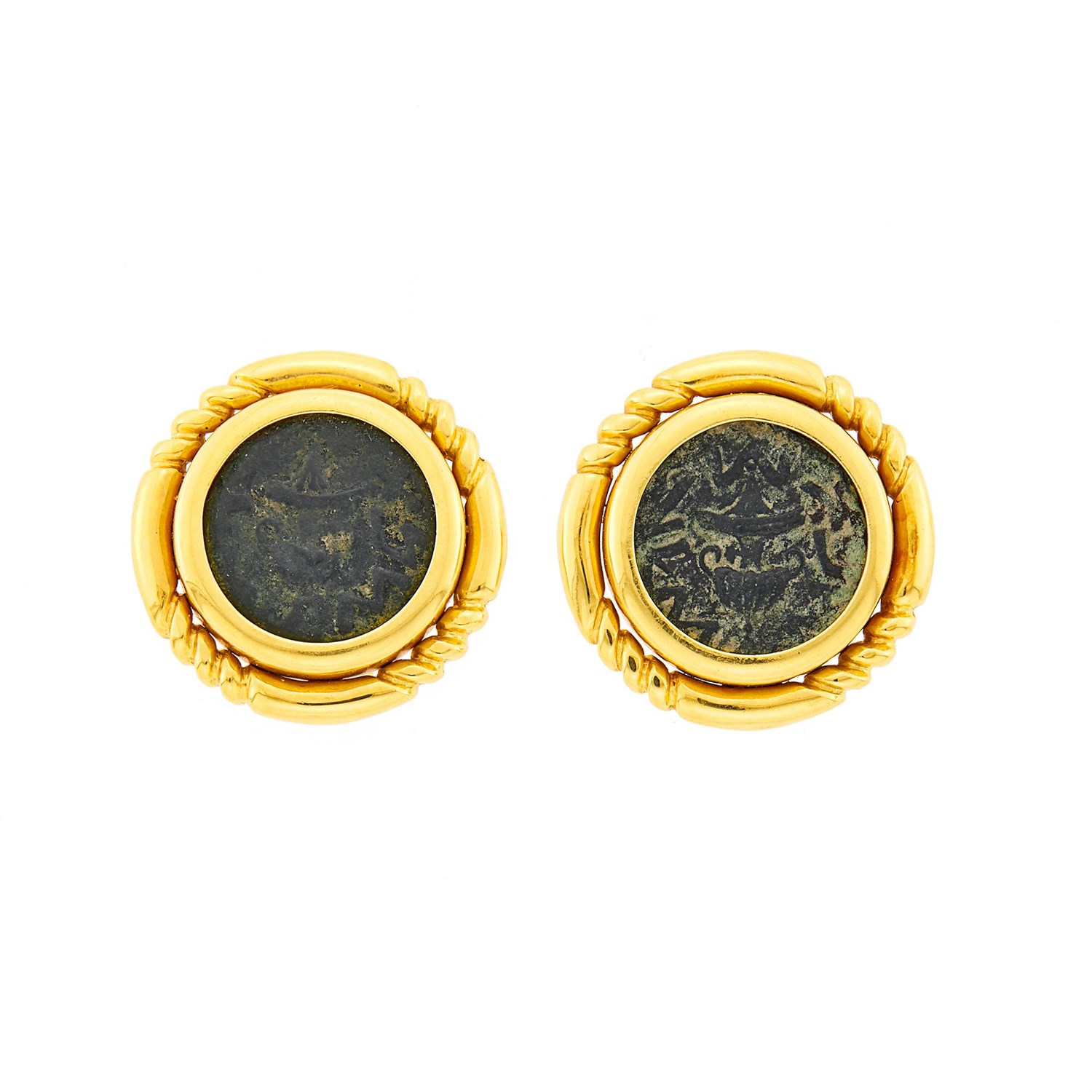 Lot 1012 - Pair of Gold and Bronze Coin Earrings