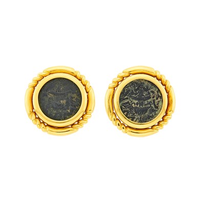 Lot 1012 - Pair of Gold and Bronze Coin Earrings