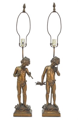 Lot 0 - Pair of Bronze Figural Lamps