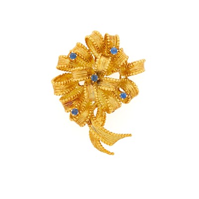 Lot 1224 - Tiffany & Co. Gold and Sapphire Ribbon Brooch
