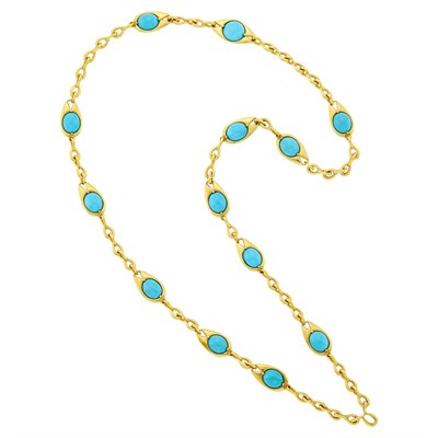 Lot 9 - Gold and Turquoise Chain Necklace