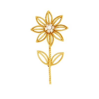 Lot 1192 - Tiffany & Co. Gold and Diamond Flower Pin