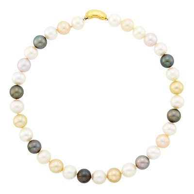 Lot 1080 - Multicolored Freshwater Pearl Necklace with Gold Clasp