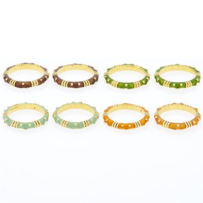 Lot 1005 - Hidalgo Eight Gold and Multicolored Enamel Band Rings