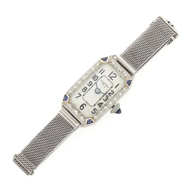 Lot 1167 - Platinum, White Gold, Diamond and Synthetic Sapphire Wristwatch