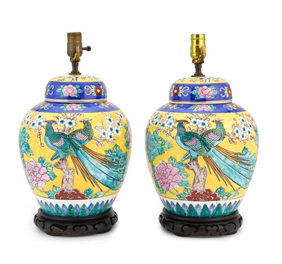 Lot 254 - Pair of Chinese Style Blue and Yellow...