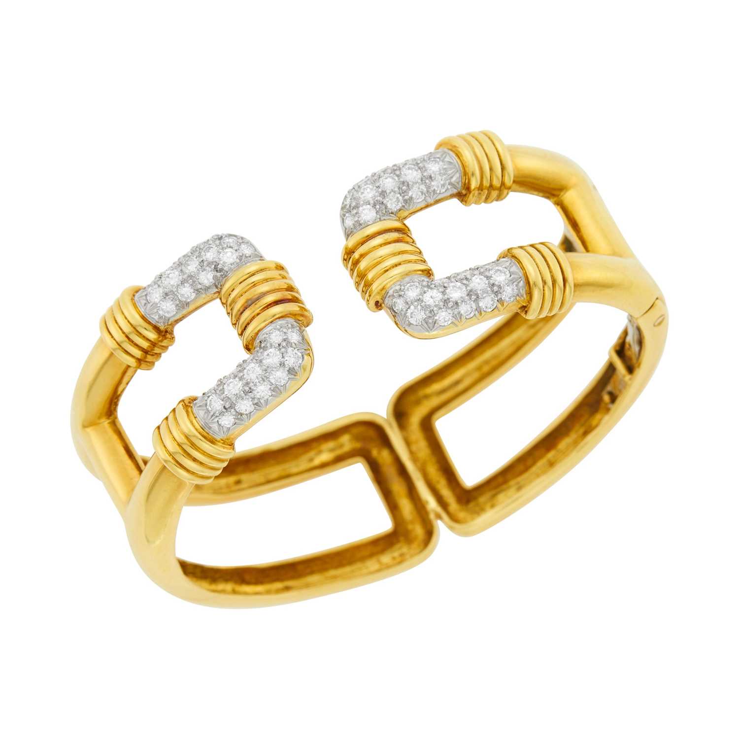 Lot 116 - Two-Color Gold and Diamond Cuff Bangle Bracelet