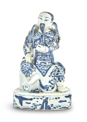 Lot 366 - A Chinese Blue and White Porcelain Figure of a Guandi