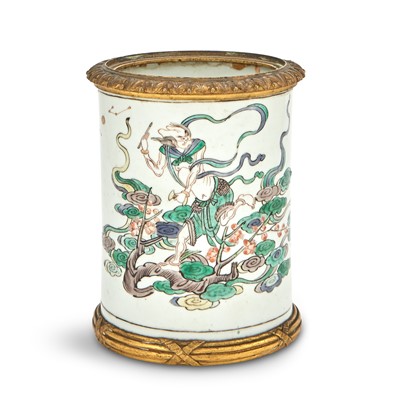Lot 172 - A Chinese Gilt-Metal Mounted Famille Verte Porcelain Brush Pot