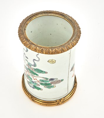 Lot 172 - A Chinese Gilt-Metal Mounted Famille Verte Porcelain Brush Pot