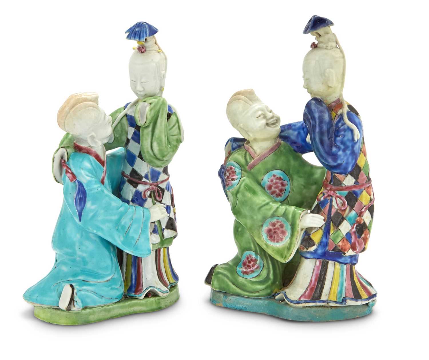 Lot 359 - Two Chinese Export Porcelain Figural Groups of Lovers