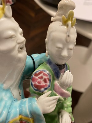 Lot 377 - Two Chinese Export Porcelain Figural Groups of Lovers