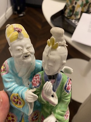 Lot 377 - Two Chinese Export Porcelain Figural Groups of Lovers