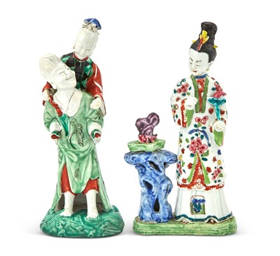 Lot 360 - Two Chinese Enameled Porcelain Figural Groups