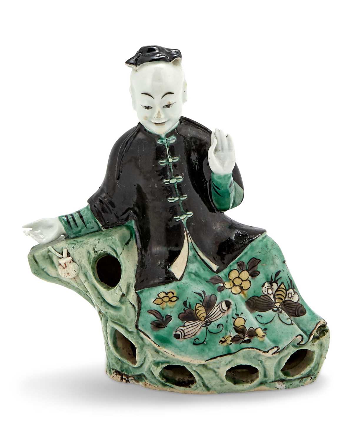 Lot 365 - A Chinese Famille Verte Glazed Biscuit Porcelain Figure