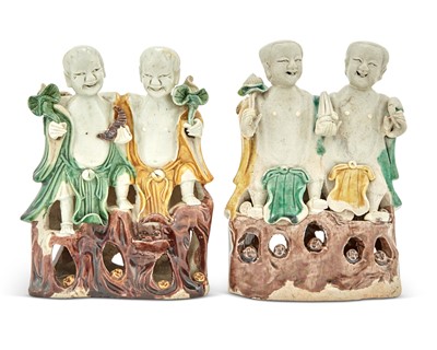 Lot 171 - Two Chinese Famille Verte Porcelain HeHe Groups
