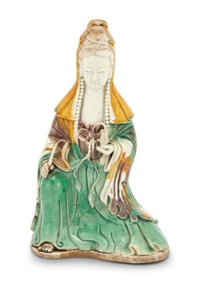 Lot 161 - A Chinese Famille Verte Biscuit Porcelain Figure of Guanyin