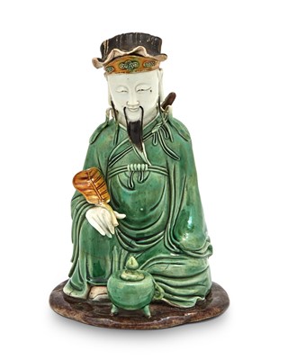 Lot 170 - A Chinese Famille Verte Biscuit Porcelain Seated Court Figure