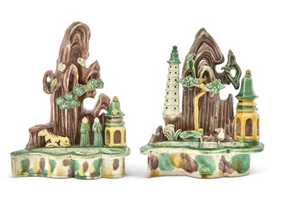 Lot 150 - Two Chinese Famille Verte Porcelain Mountain-Form Brush Washers