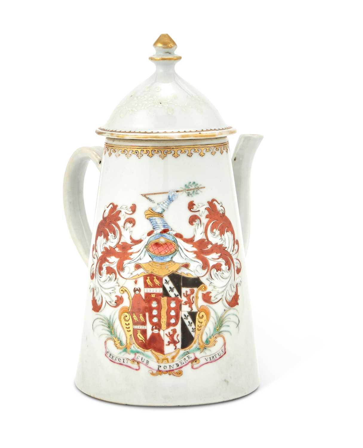 Lot 56 - A Chinese Export Porcelain English Market Armorial Coffee Pot and Cover