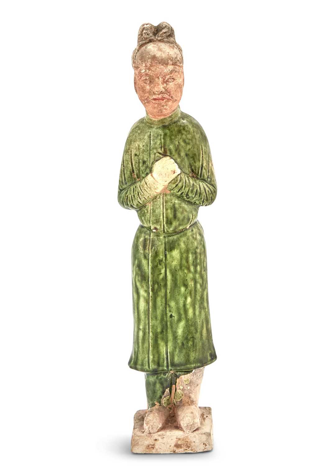 Lot 105 - A Chinese Green Glazed Pottery Figure of a Standing Attendant