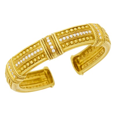 Lot 1146 - Gold and Diamond Bangle Bracelet